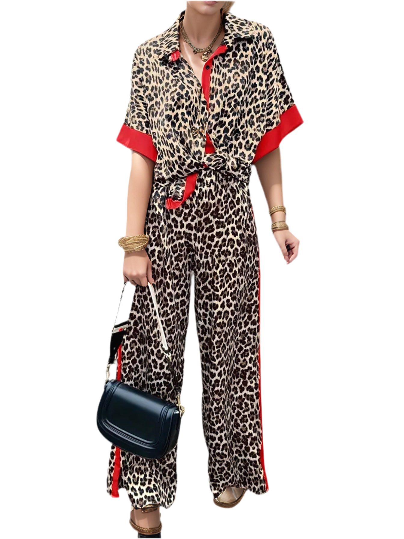 Conjunto Leopardo Print  Manga Curta - Marminna Fashion