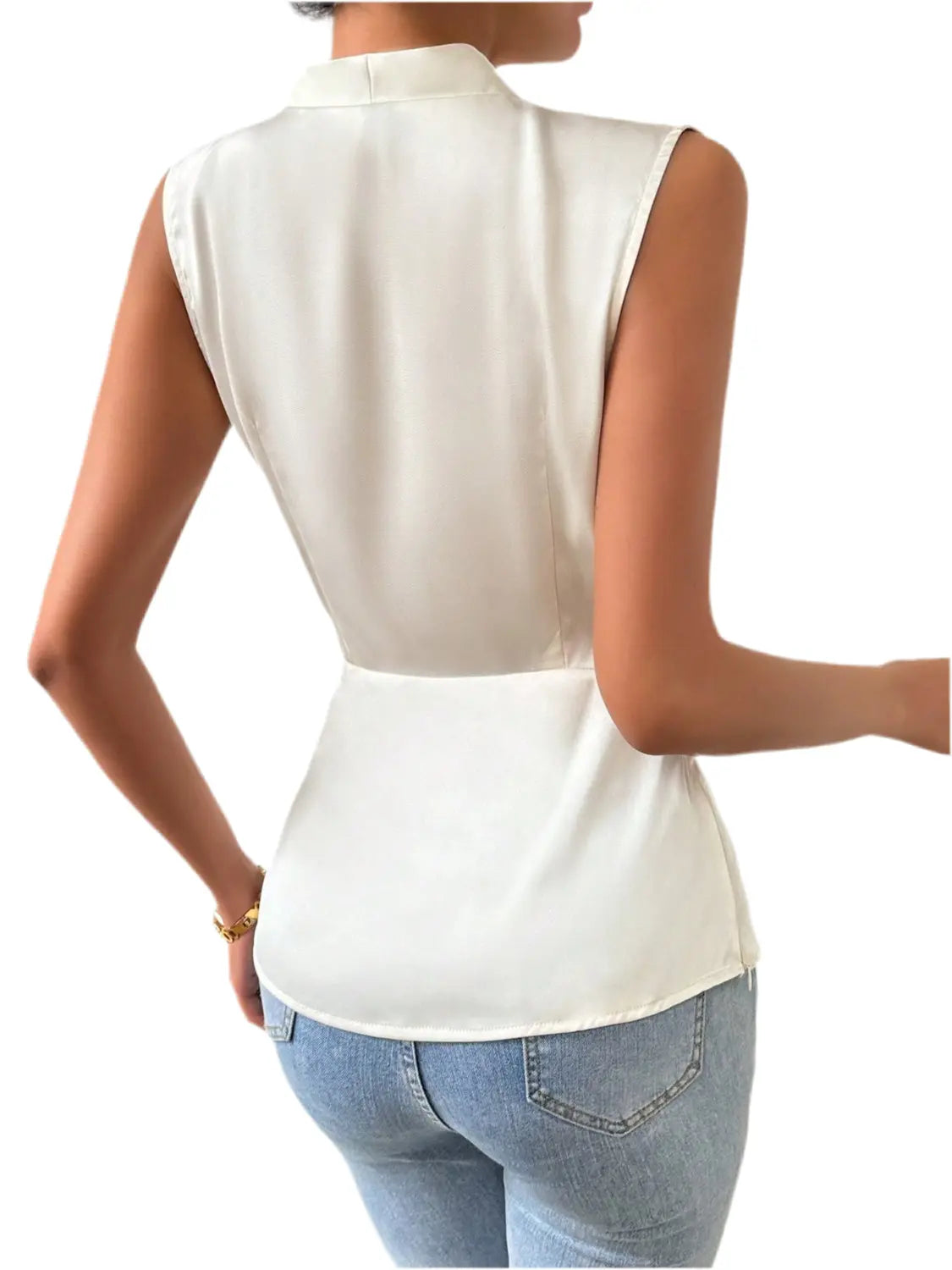 Blusa Cetim Sobreposição sem Manga - Marminna Fashion