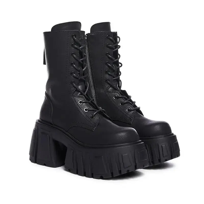 Bota Estilo Militar Preta Com Plataforma | Marminna Fashion