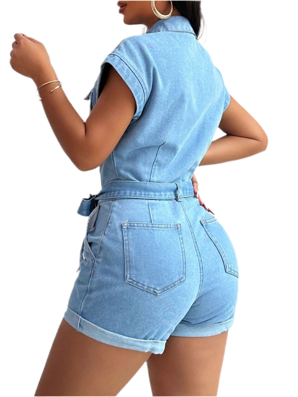 Macacão Denim com Amarração na Cinturão - Marminna Fashion