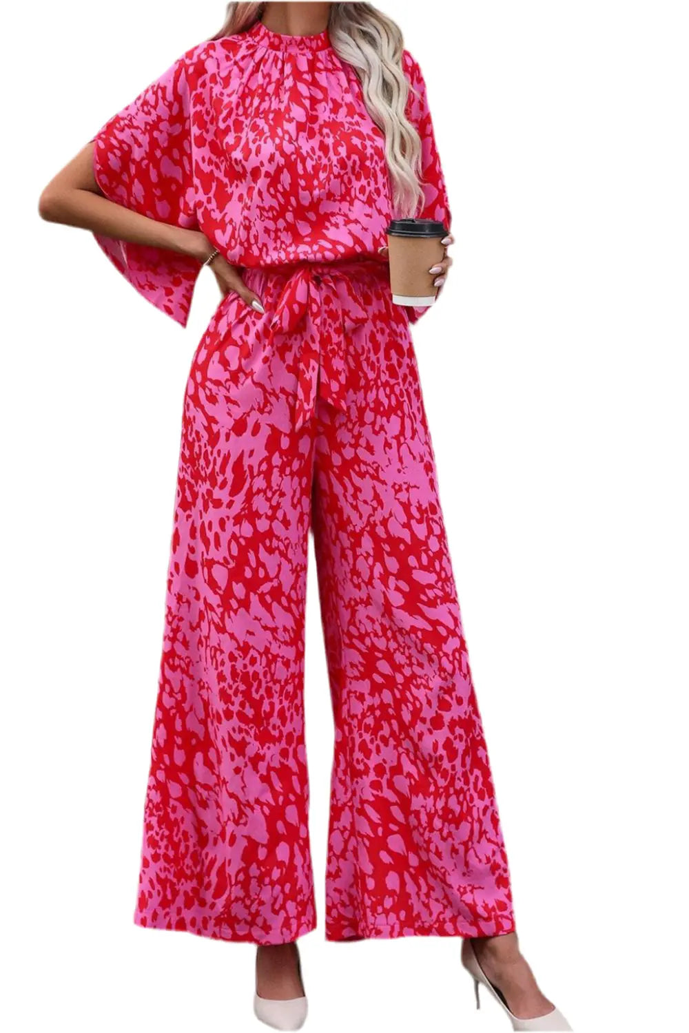 Macacão Leopardo Rosa e Wide Leg - Marminna Fashion